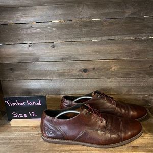 Mens Timberland Dark Brown Leather Cap‎ Toe Oxford Shoes Size 12 M GUC